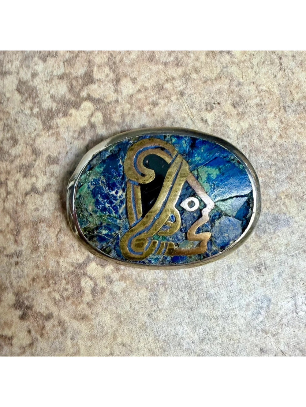 Vintage Taxco Mexico 925 Sterling Mixed Metal Aztec Eagle Brooch Pendant Inlay